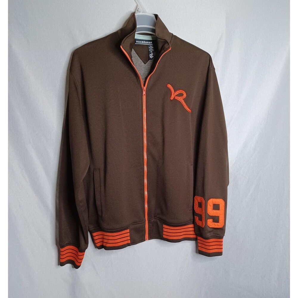 Rocawear Jacket Mens Medium Brown Orange Full Zip 99 Varsity Track Retro Hip Hop